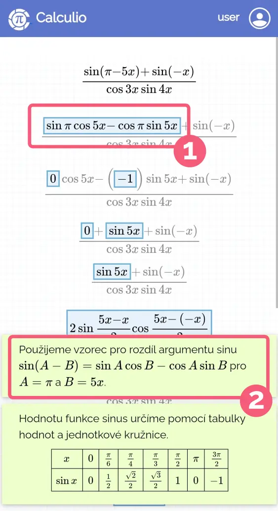 Řešení příkladu v aplikaci Calculio