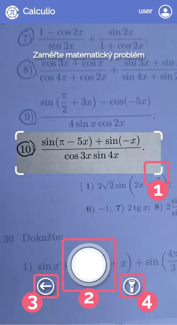 Focení v aplikaci Calculio