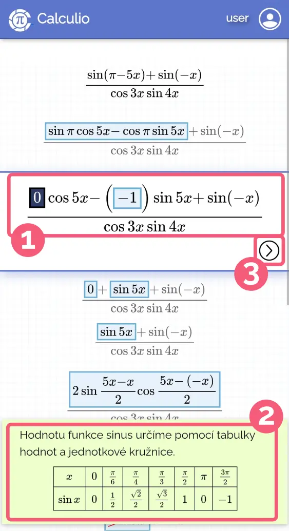 Řešení příkladu v aplikaci Calculio