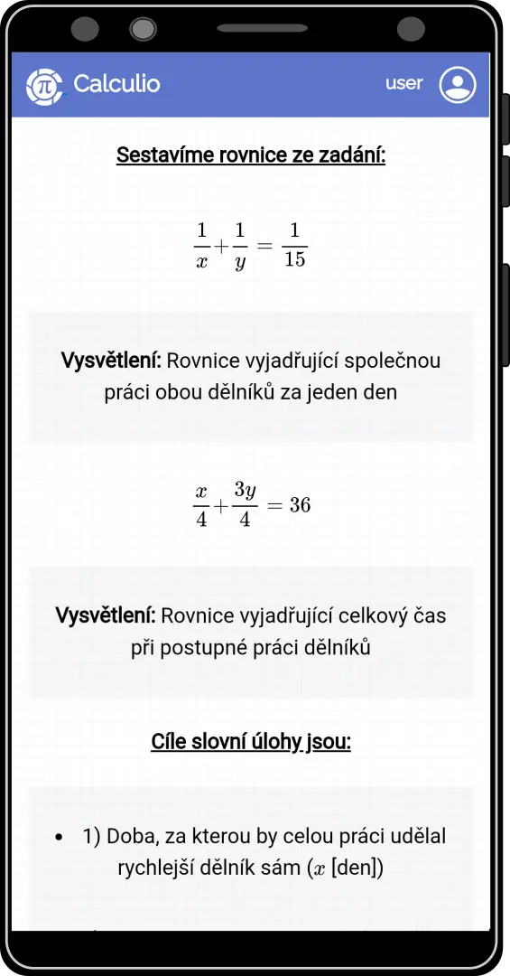 Sestavení rovnic ze slovní úlohy včetně detailního vysvětlení