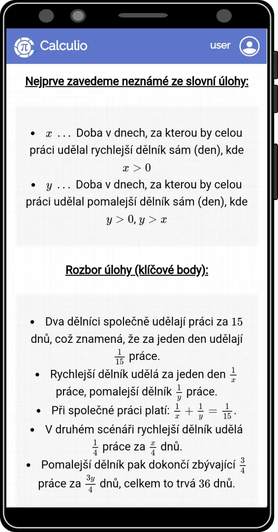 Slovní úlohy v aplikaci Calculio