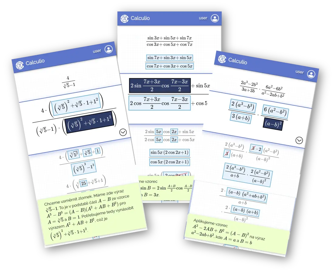 Matematické výrazy v aplikaci Calculio