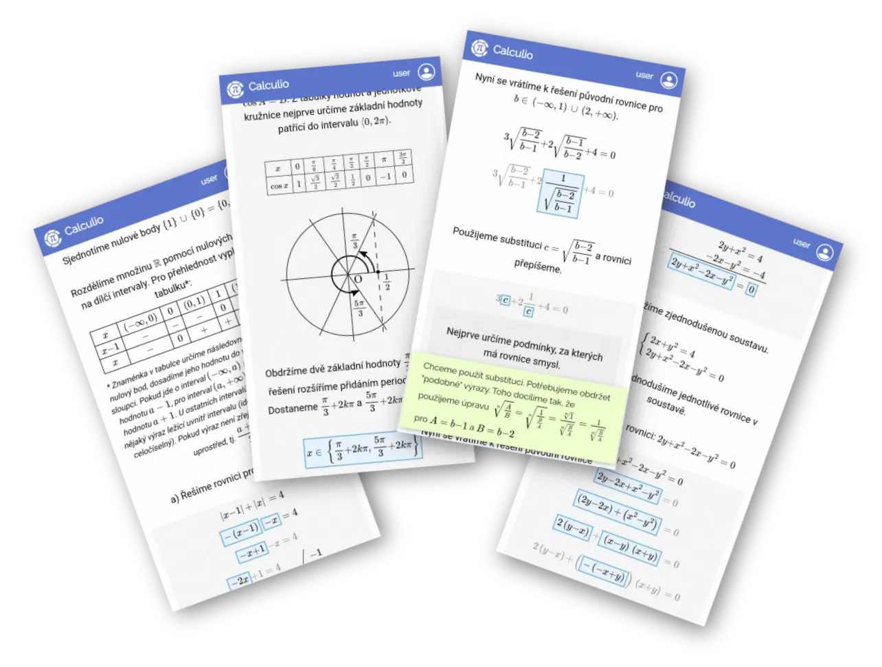 Rovnice, nerovnice, soustavy v aplikaci Calculio